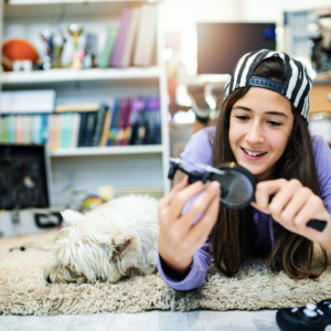 Girl looking at device